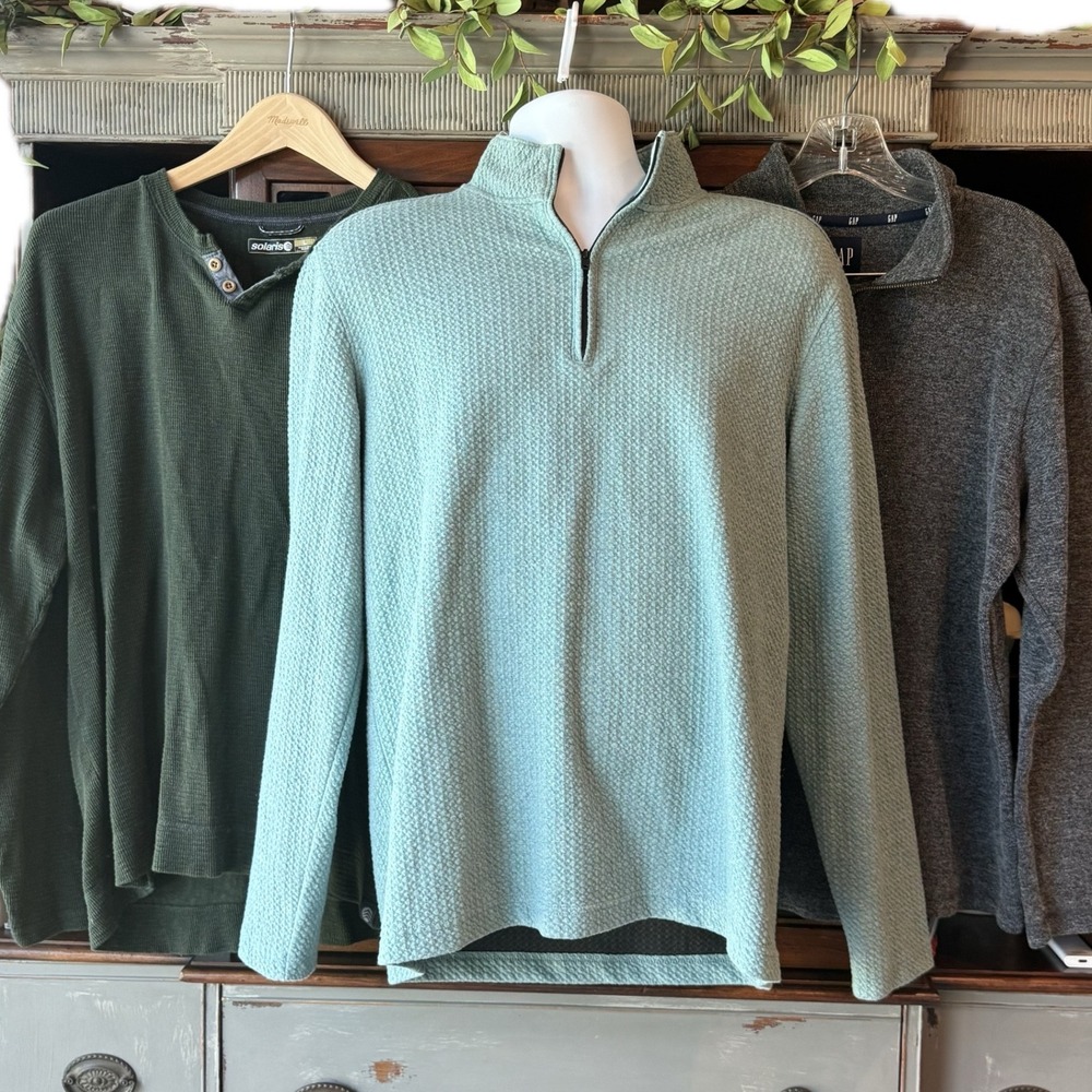 Men's Pullover Shirt Bundle Of 3 Size Large Waffle Knit Quarter Zip